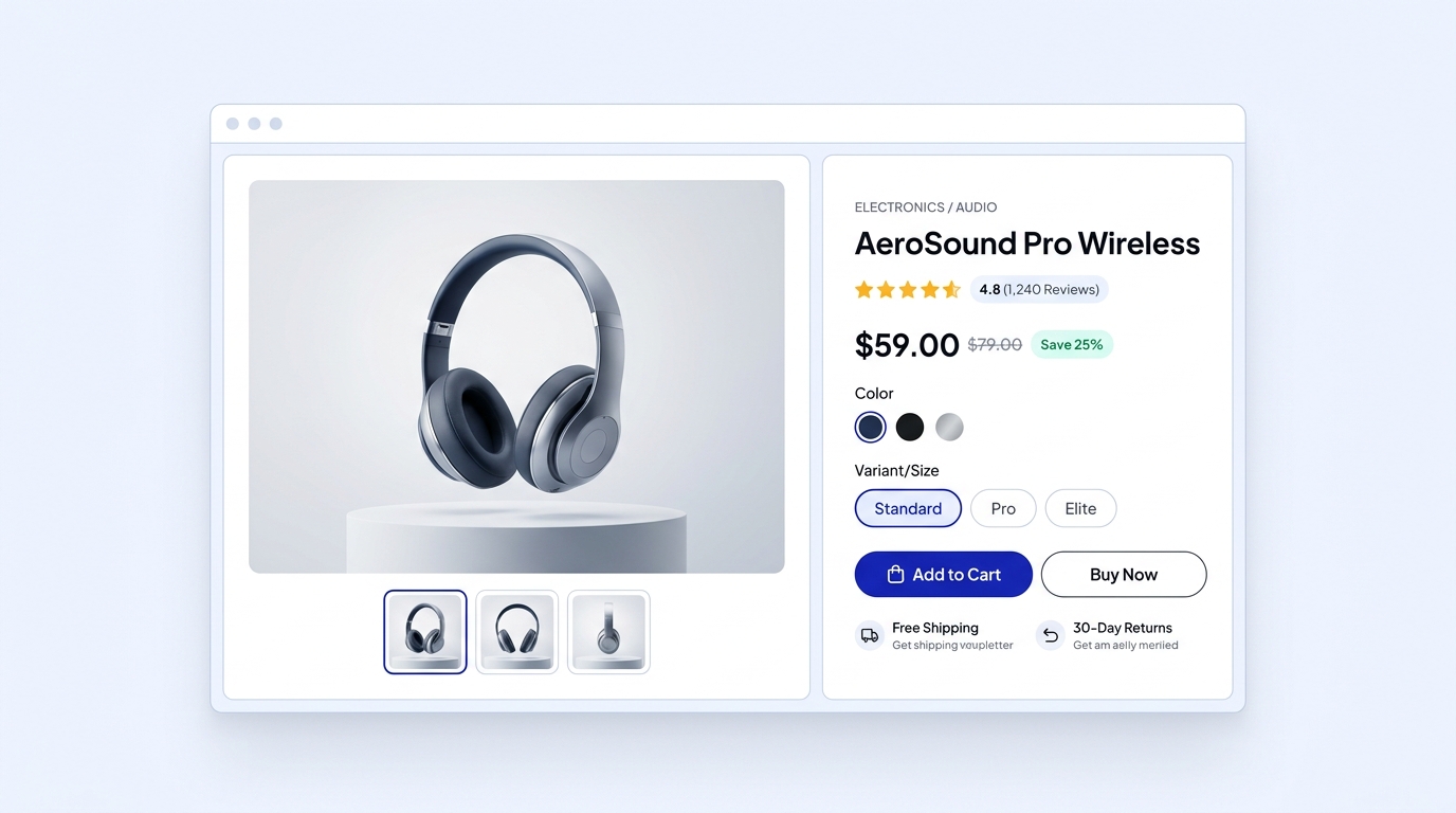 Product page preview for an online store
