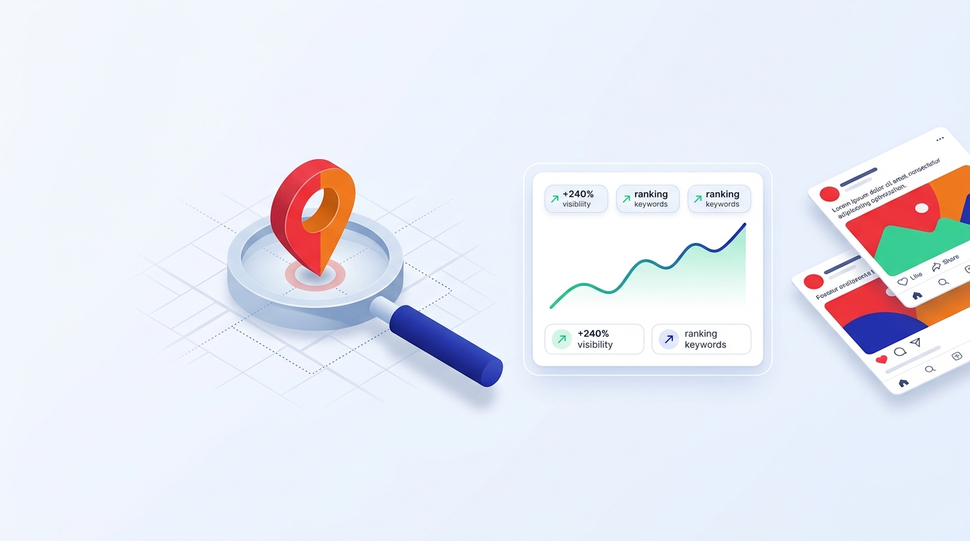 Search, map pin and social media icons
