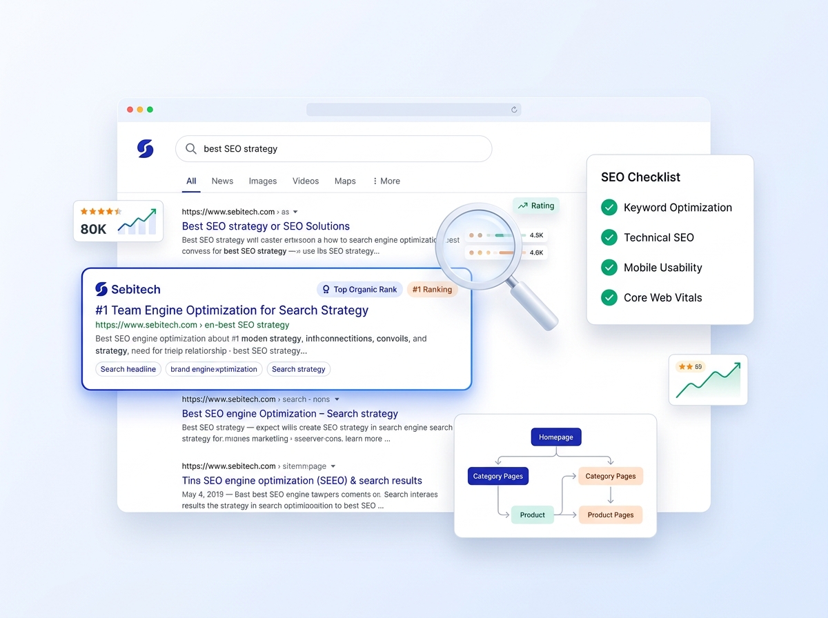 Search results page with SEO checklist